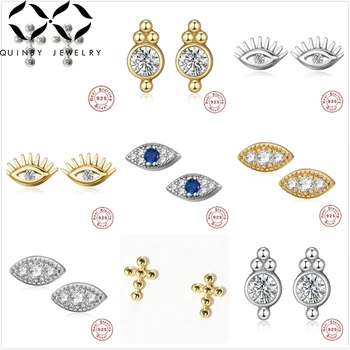 

Quinby Small Zircon Earrings For Women 925 Sterling Silver Earrings Evil Eye Cross Earrings Rhinestone Girl Ear Bone brincos Q5