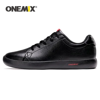 

ONEMIX Men Shoes Sneakers 2019 New Casual Soft Leather Skateboard Shoes Lightweight Jogging Training White Black Tenis Masculino