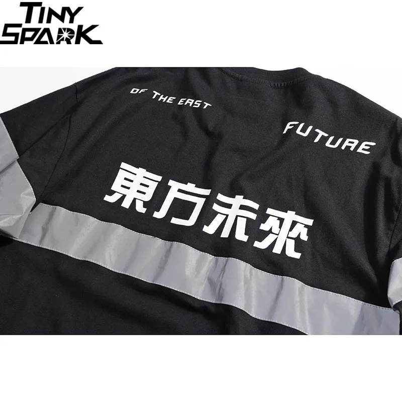 Для мужчин Хип-хоп футболка 3M Светоотражающие футболка в полоску с короткими рукавами в уличном стиле с рисунком в виде китайских иероглифов футболки летние шорты рукав Футболки хлопок