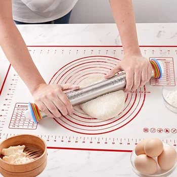 

Adjustable Rolling Pin Silicone Pastry Mat Set with Thickness Rings for Pizza Pie Pasta Baking Cook Stainless Steel Dough Roller