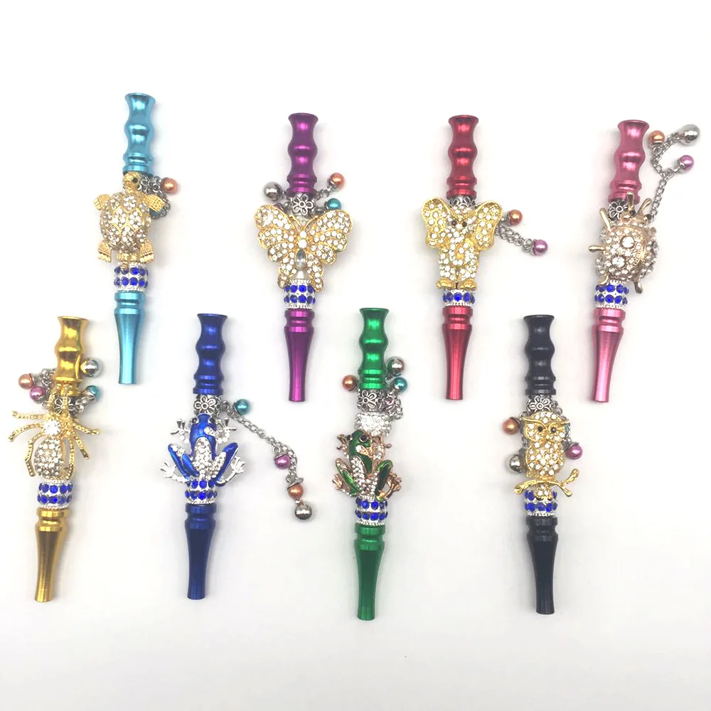 Pink Women Bling Shiny Butterfly Animal Jewelry Ball Handmade Inlaid Blunt Holder Shisha Hookah Detachable Mouthpiece Tips