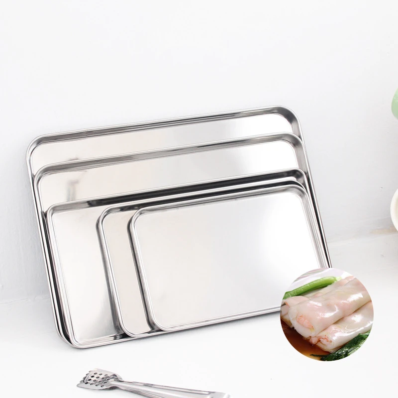 Rectangle Steamed Sausage Noodles Storage Trays Stainless Steel Fruit Dish Restaurant Hotel Kitchen Pastry Food Baking Plates 2