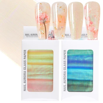 

3D Mesh Nail Stickers Fluorescent Gridlines Aurora Glass Gradient Adhesive Foil Sliders For Nail Art Manicure Decoration SA1618