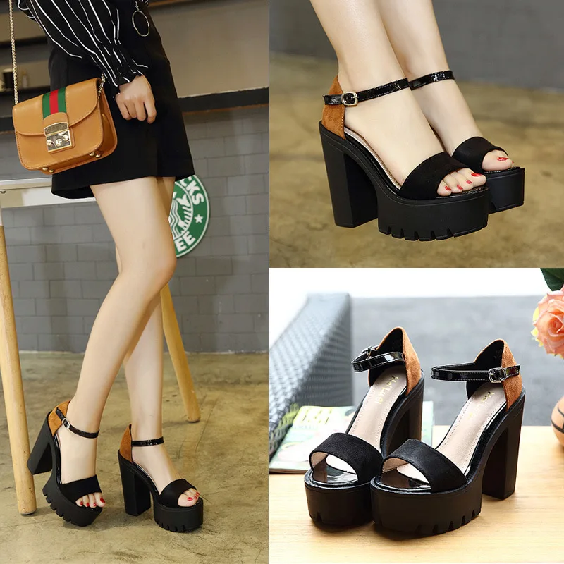 

2018 Europe And America New Style Open Toe Versitile Fashion Chunky-Heel Waterproof Platform Sandals Women's Super High Heels Ni
