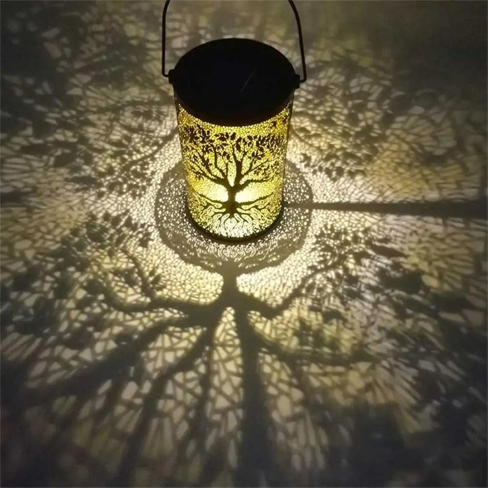 Outdoor Wrought Iron Solar Light Two Tree Solar Hanging Lanterns Waterproof Garden Night Light Portable Landscape Lighting