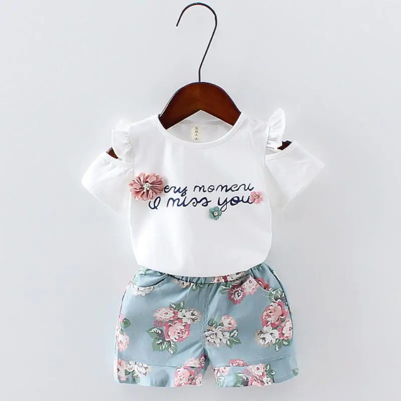 Summer Baby Girls Clothes Sets Flower Sleeveless Tops Shorts Pant 2Pcs Girl Suit Casual Outfit Sport Tracksuit Children Costumes