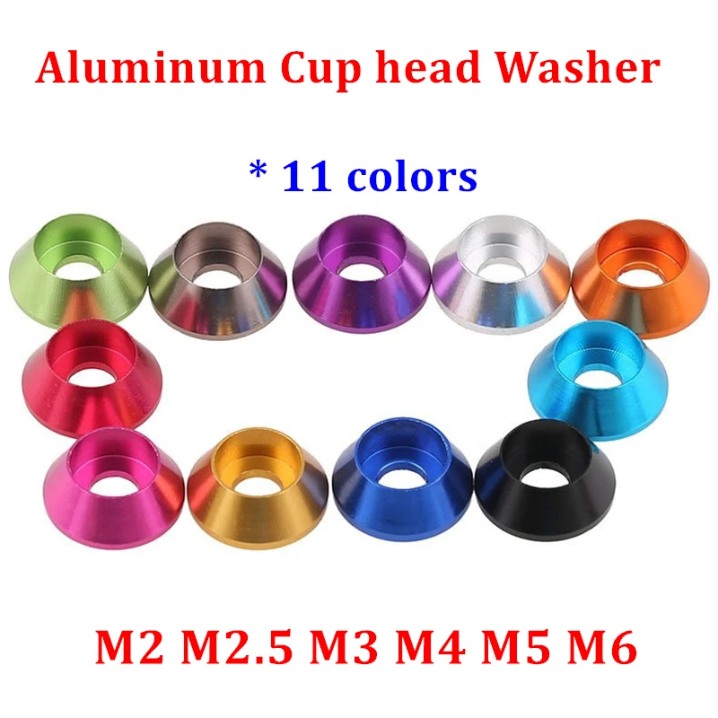 10PCS M4 Aluminum Alloy Cone Cup Head Screw Gasket Washer Peach Color 