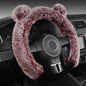 

Universal Soft Plush Car Steering Wheel Cover Kit Winter Warm Faux Wool Fluffy Auto Car Interior Accessory For Women