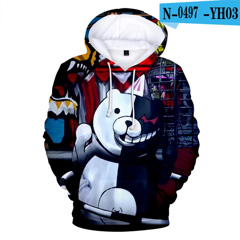 Danganronpa толстовка с капюшоном длинный рукав 3d печатная игровая одежда черный белый медведь Монокума негабаритных Moletom Аниме толстовки - Цвет: 3D Hoodie