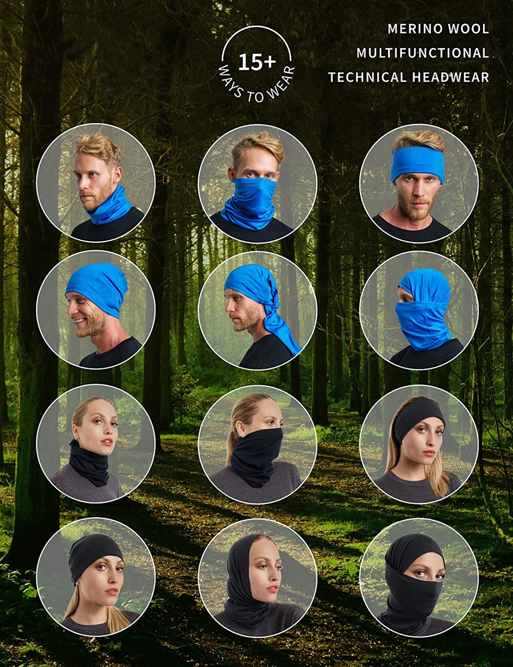 100% Merino Wool Neck Gaiter& Bandana Women Men Merino Lightweight Ski Face Mask Neck Warmer Ring Wrap 1 Layer Warm Cover Scarf