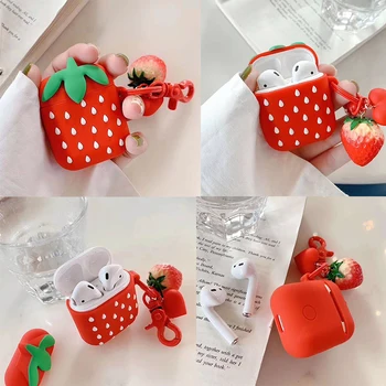 

Cute Case For AirPods Case 3D Strawberry Pattern Shape Earphone Cases Cover For Apple Airpods 2 TPU Silicone Funda Cover Shell