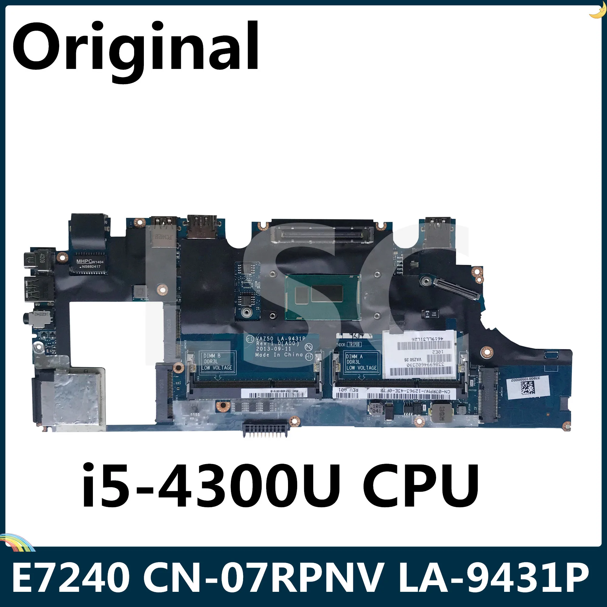 СОП для Dell E7240 Материнская плата ноутбука CN-07RPNV 07RPNV 7RPNV VAZ50 LA-9431P I5-4300U Процессор 100%