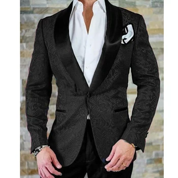 

Custom Made Black Shawl Lapel 2 Pieces Mens Party Suits for Wedding Groom Suits Slim Fit Wedding Tuxedos Jacket+Pants