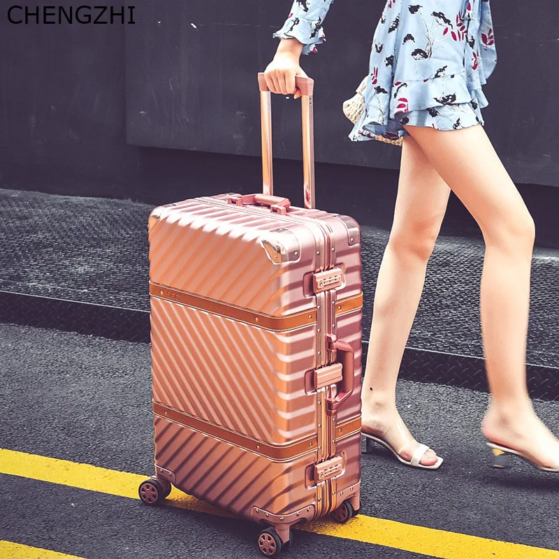 CHENGZHI винтажный чемодан на колесиках с алюминиевой рамой дорожная сумка для