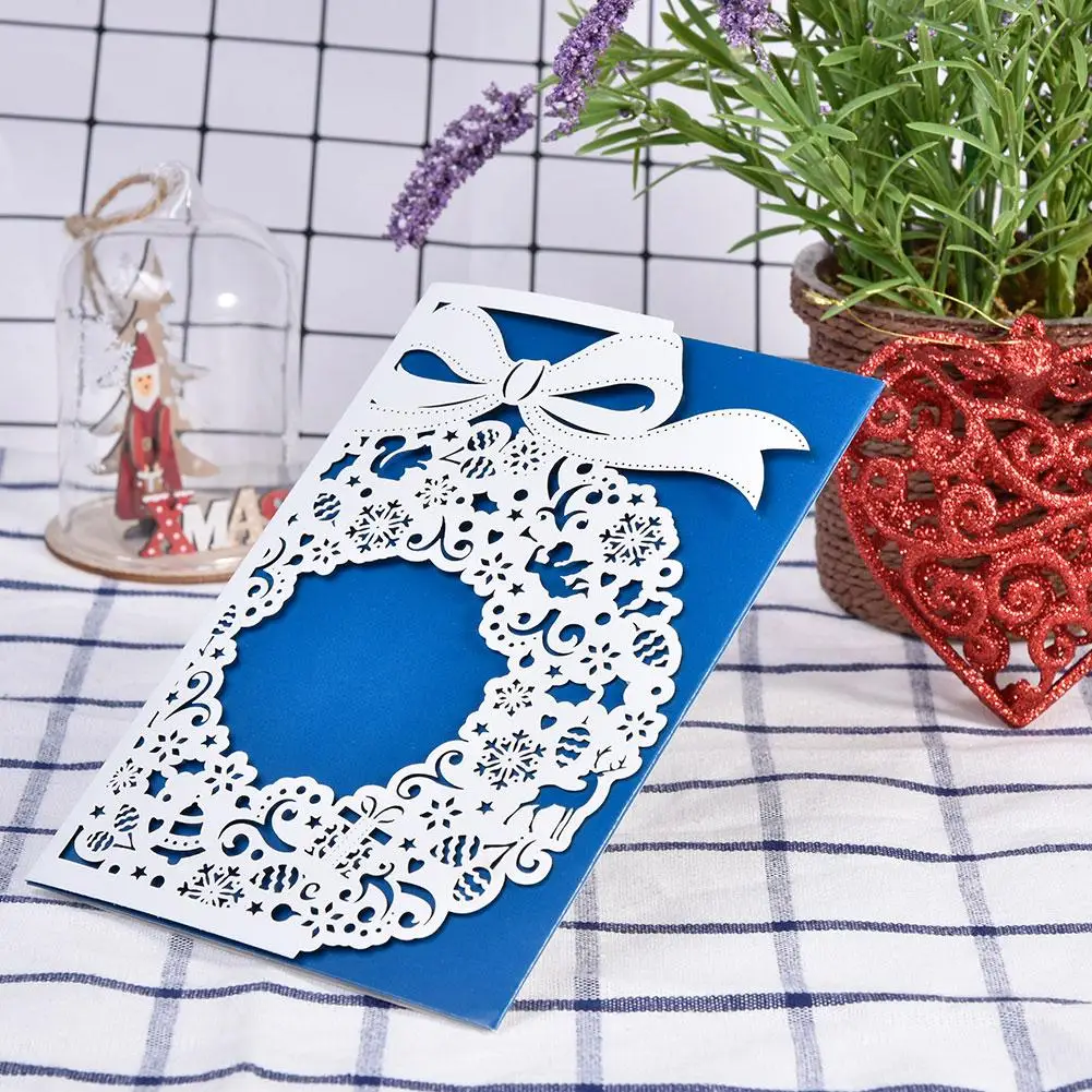  Christmas Openwork Greeting Card Invitation Christmas Cutout Invitation Color 3D Openwork Greeting  - 4000317969372