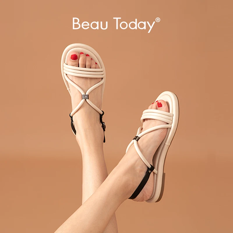 Босоножки BeauToday женские спортивные Натуральная овечья кожа узкий ремешок с