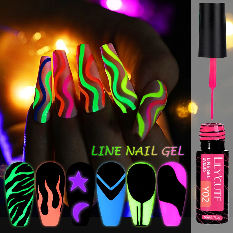 Lilycute 5Ml Lumious Line Gel Nail Glow In Dark Polish 26 Colori Per Uv/Led Paint Nails Drawing Polish Vernici Per Pittura Fai Da Te