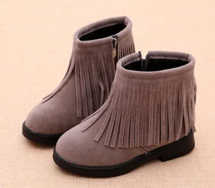 Bottes pour enfants; chaussures enfants garcos troupeau bottes en cuir filles Sneakers mode hiver epais peluche double chaud - Цвет: Серый