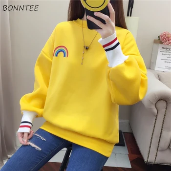 

Hoodies Women O-Neck Printed Thickening Long Sleeve Korean Style Loose Casual Womens Clothing All-match Trendy Students Daily