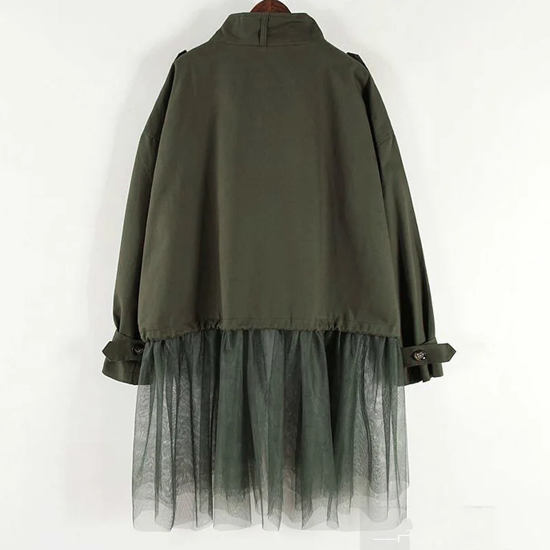Spring Autumn High Quality Stand Collar Long Sleeve Mech Patchwork Vintage Jacket Women Coat Women
