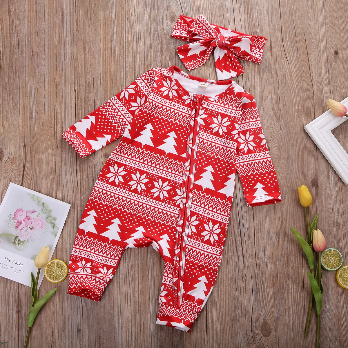 Брендовые милые рождественские одинаковые пижамы для всей семьи, Пижамный набор, комбинезон с оленем+ шапочка/повязка на голову/топ+ штаны, Рождественская детская одежда для сна, одежда для сна