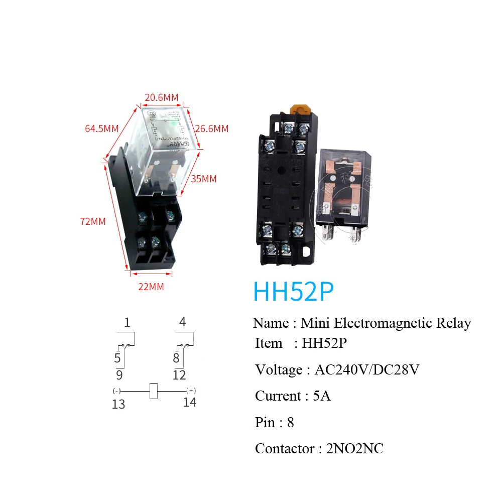 HH52P MY2NJ мини промежуточное реле dpdt электромагнитное с многоконтактной