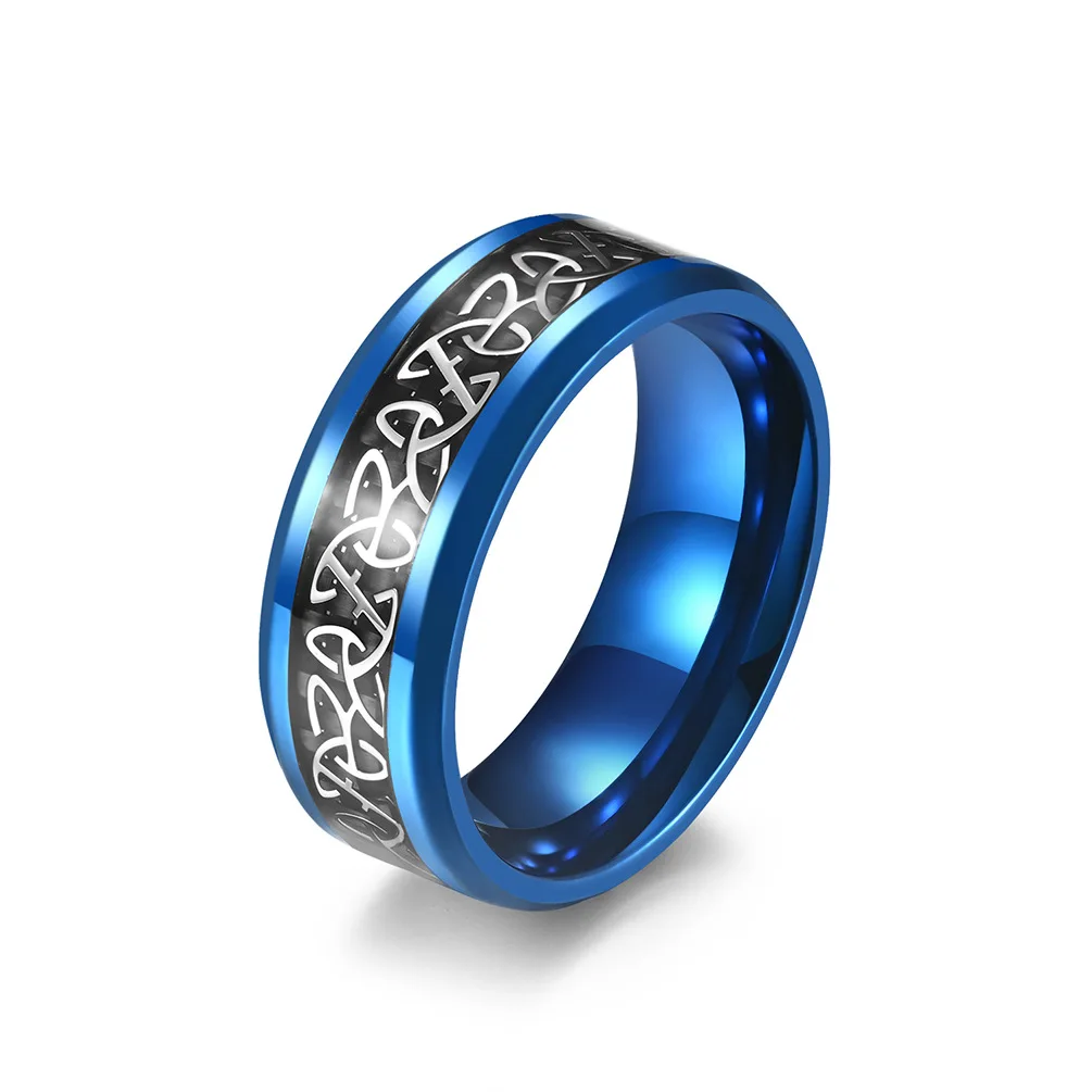 Stainless Steel Blue Rings 8MM Celtics Knot for Men Woman Wedding Engagement Anniversary