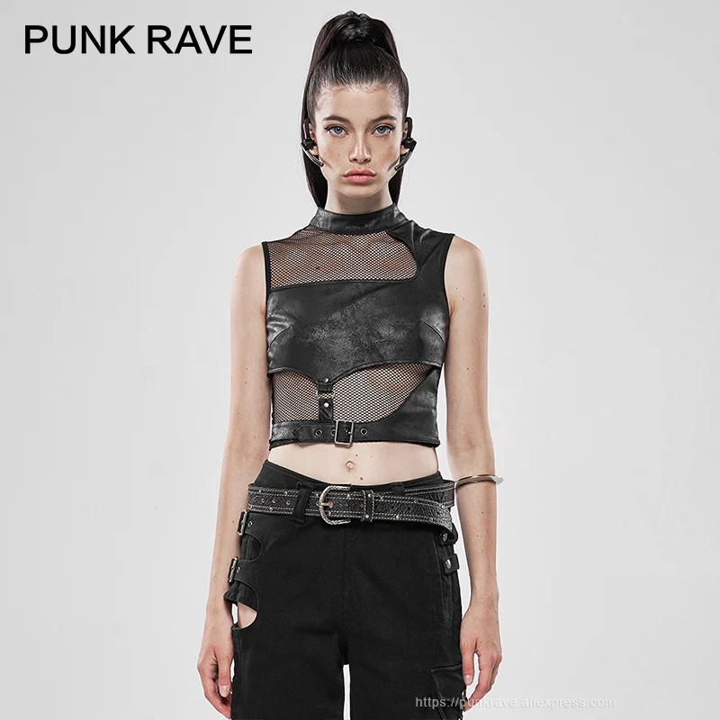 PUNK RAVE Chaleco de malla de punto sin mangas para mujer, Tops cortos ...
