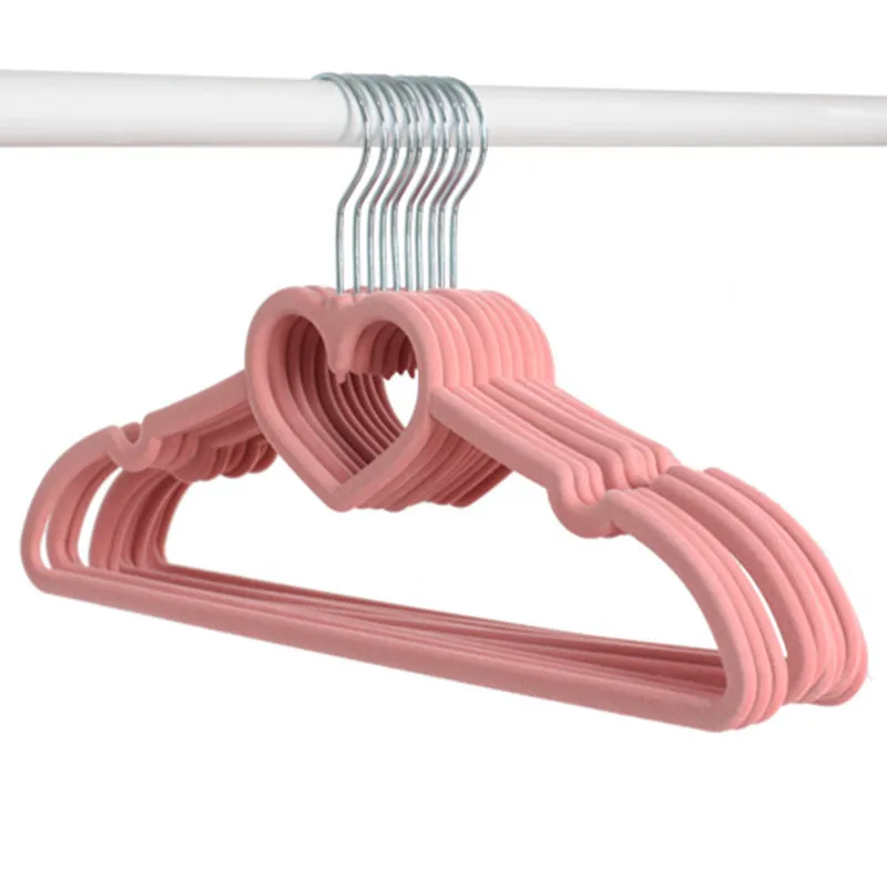 10pcs Colorful Velvet Clothes Hangers Loving Heart Coat Hanger Non-Slip Heart-Shaped Multifunction | Дом и сад