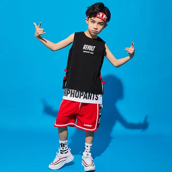 

Hip Hop Dance Clothes Kids Summer Vest Shorts Boys Basketball Suit HipHop Performance Outfit Children Stage Show Costume BL3345