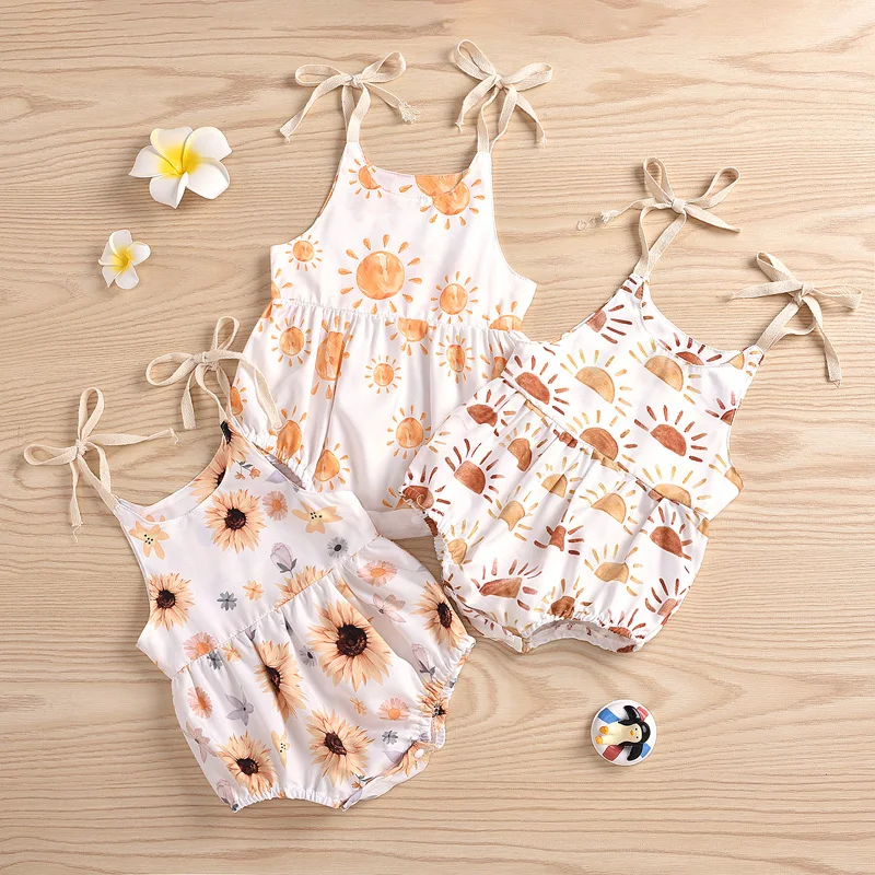 Baby Rompers 0-24M Newborn Infant Baby Girl Sun Sunflowe Print Sleeveless Romper Jumpsuit Summer Toddler Clothing baby rompers cotton jumpsuit baby jumpsuit