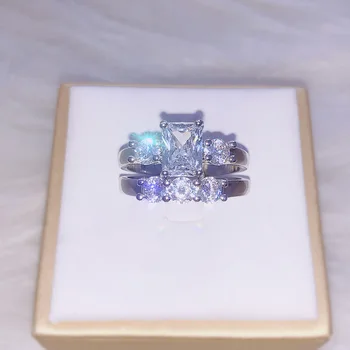 

Square Zircon Couple Wedding Ring Personality Simple Female Romantic Valentines Day Gift Factory Wholesale