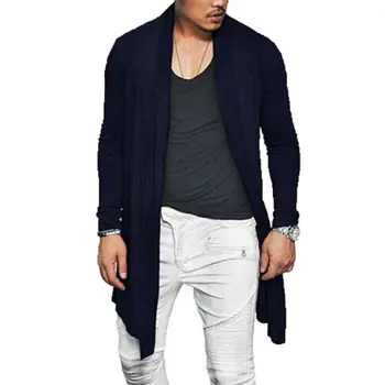 

Hot Casual Md-Long Long Sleeve Knitted Cardigan Men's Solid Color Coat Slim Fit Outwear Drop Shipping
