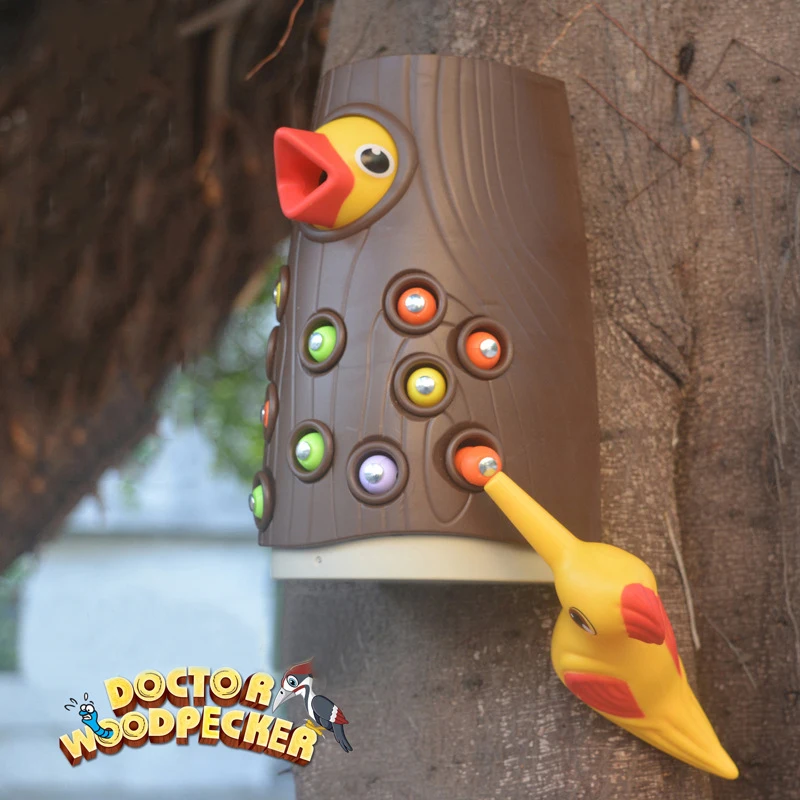 Environmentally Wooden Safety Woodpecker Catching Bugs Toy for Toddler Age 2-5 Colorful Montessori Senses And Feeding Early Education Toy Hungry Woodpecker Game