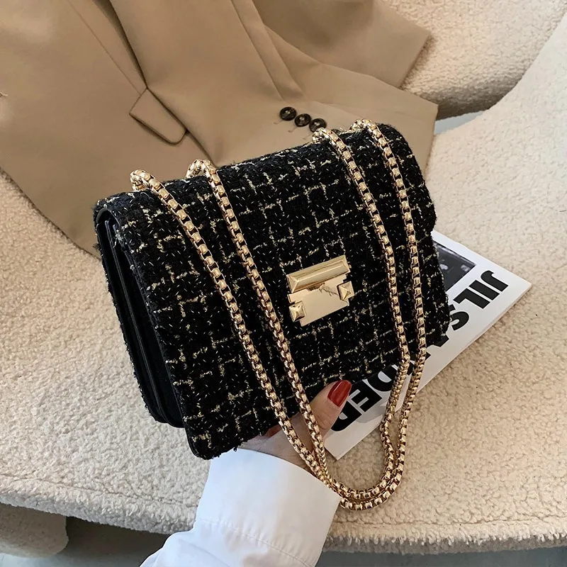 

Contrast color square messenger bag 2020 fashion new high quality wool designer handbag lady chain shoulder messenger bag