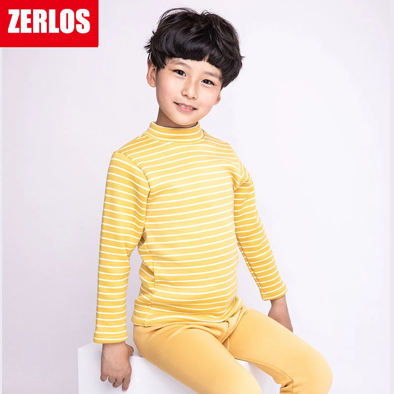 Детский термальный нательный костюм плотный бархат зима для мальчиков и девочек, big virgin, для детей детская теплая одежда для девочек подштанники для детей - Цвет: boy yellow striped