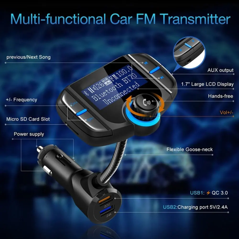 QC3.0+ 2.4A автомобильный музыкальный приемник универсальный динамик телефон беспроводной Bluetooth приемник для громкой связи Прямая поставка