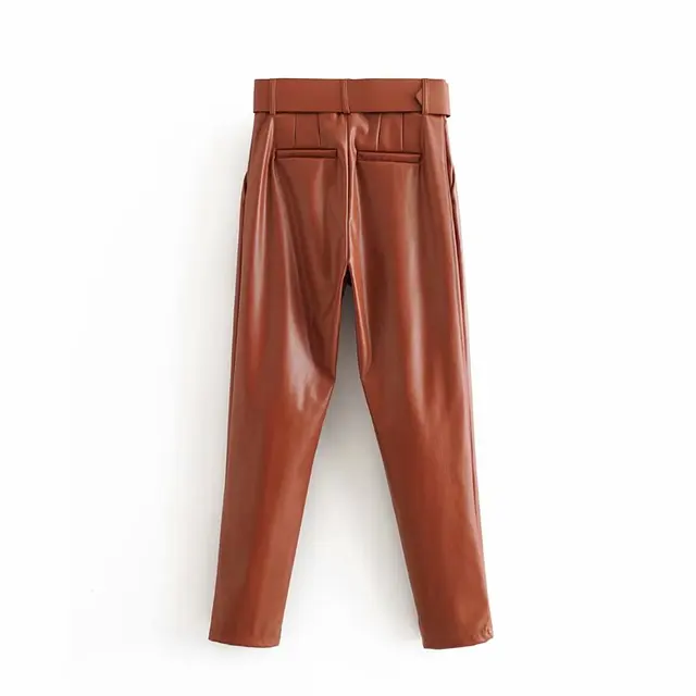 Zara Beige Faux Leather Pants  Beige Leather Trousers Women - Pu