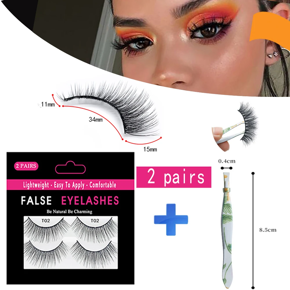 

MB 2 Pairs 3D 100% Mink Eyelashes Set Wispies Fluffy Thick Long False Eyelashes Handmade Full Strips Extension Eye Makeup Tools