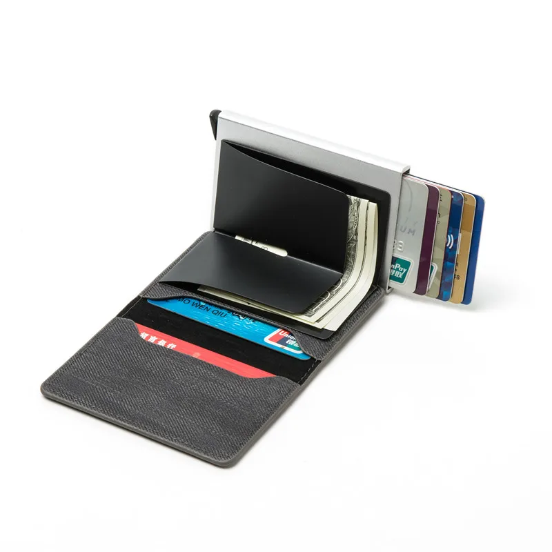 Bycobecy Джинсовый RFID блокирующий держатель для карт Противоугонный клатч одиночная коробка мужской женский кошелек Бизнес всплывающий металлический чехол для ID