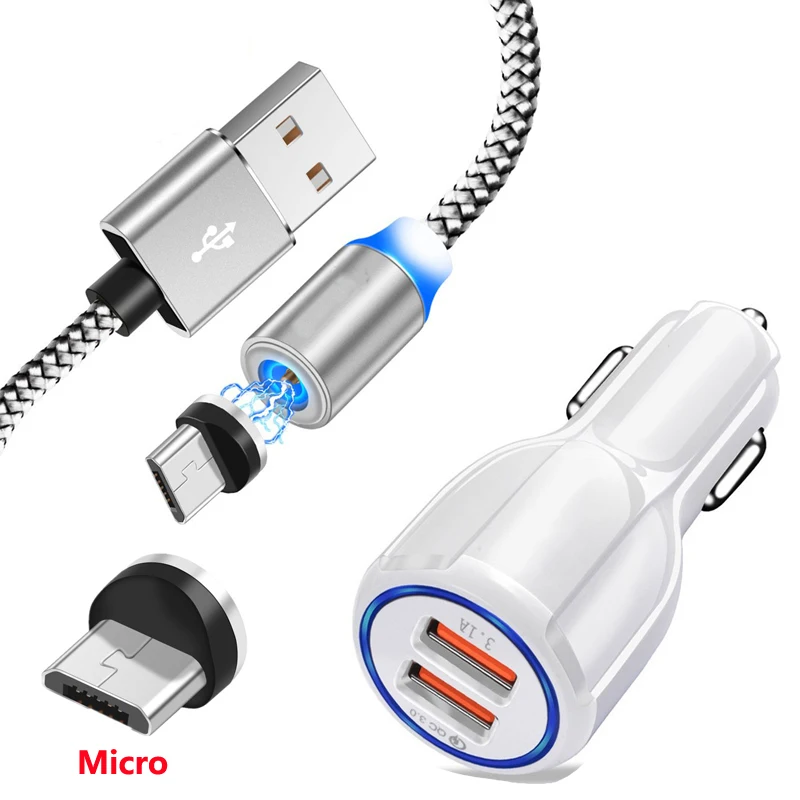 Магнитный Кабель Micro-USB для OPPO A1K A3S AX7 A5 A7 A9 F5 F7 F9 huawei Y5 Y6 Y7 Y9 QC 3,0 быстрой зарядки автомобильное зарядное устройство - Цвет: Charger Cable White