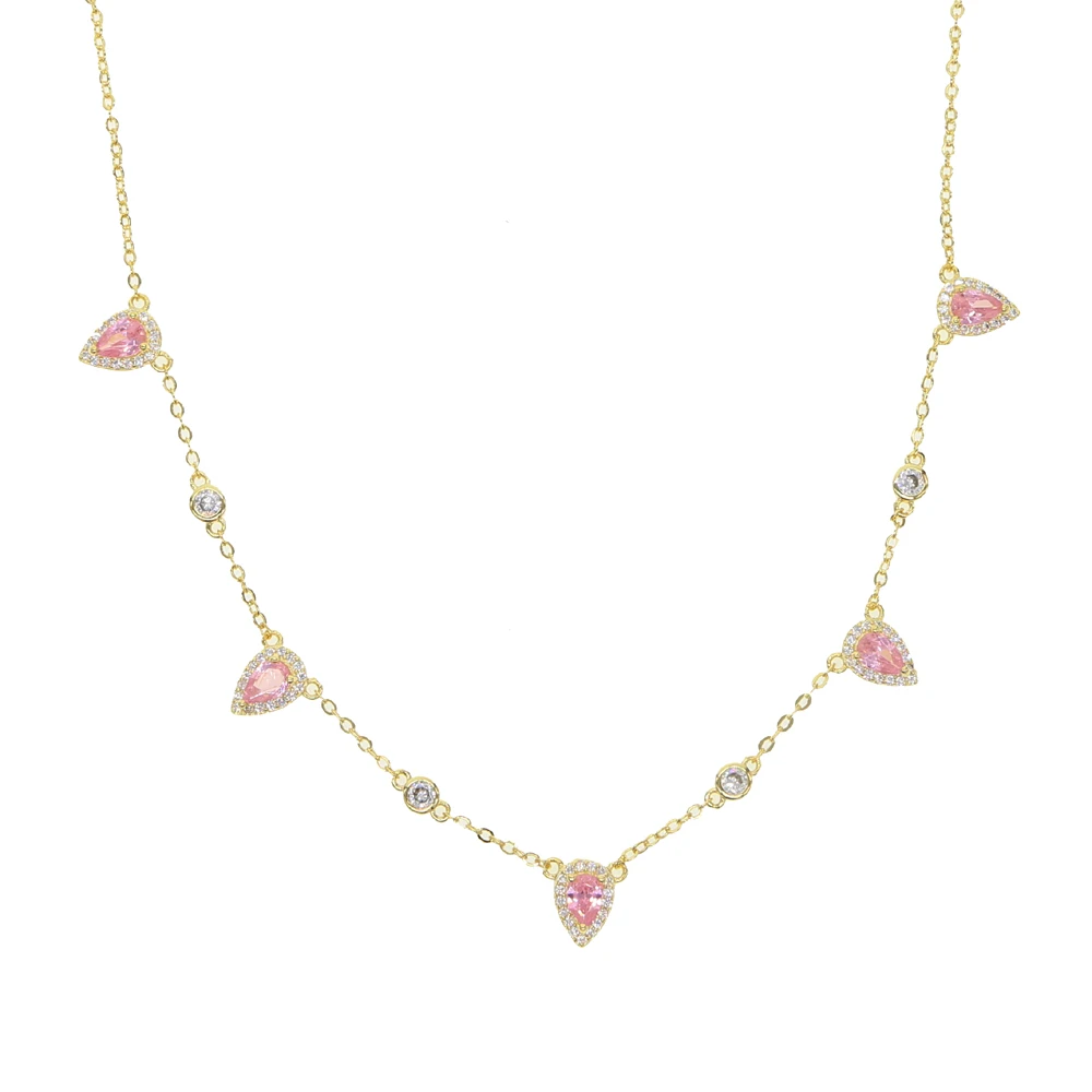 Розовое ожерелье, ювелирное изделие, проложенный розовым зеленым камнем, подвеска с бусинами из кристаллов, колье - Окраска металла: gold pink cz