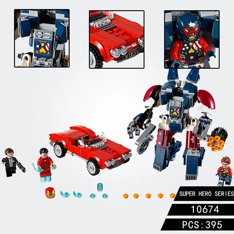 

Compatible Legoing Super heroes iron Man Avengers Detroit Steel Strikes Robots 3 Figure Building Blocks Toys for children 395pcs