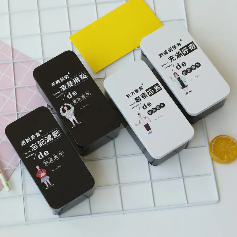 

Japanese Korean Creative Simple Double Layer Tinplate Pencil Case Students Large-Volume Pencil Case Men And Women Multifunctiona