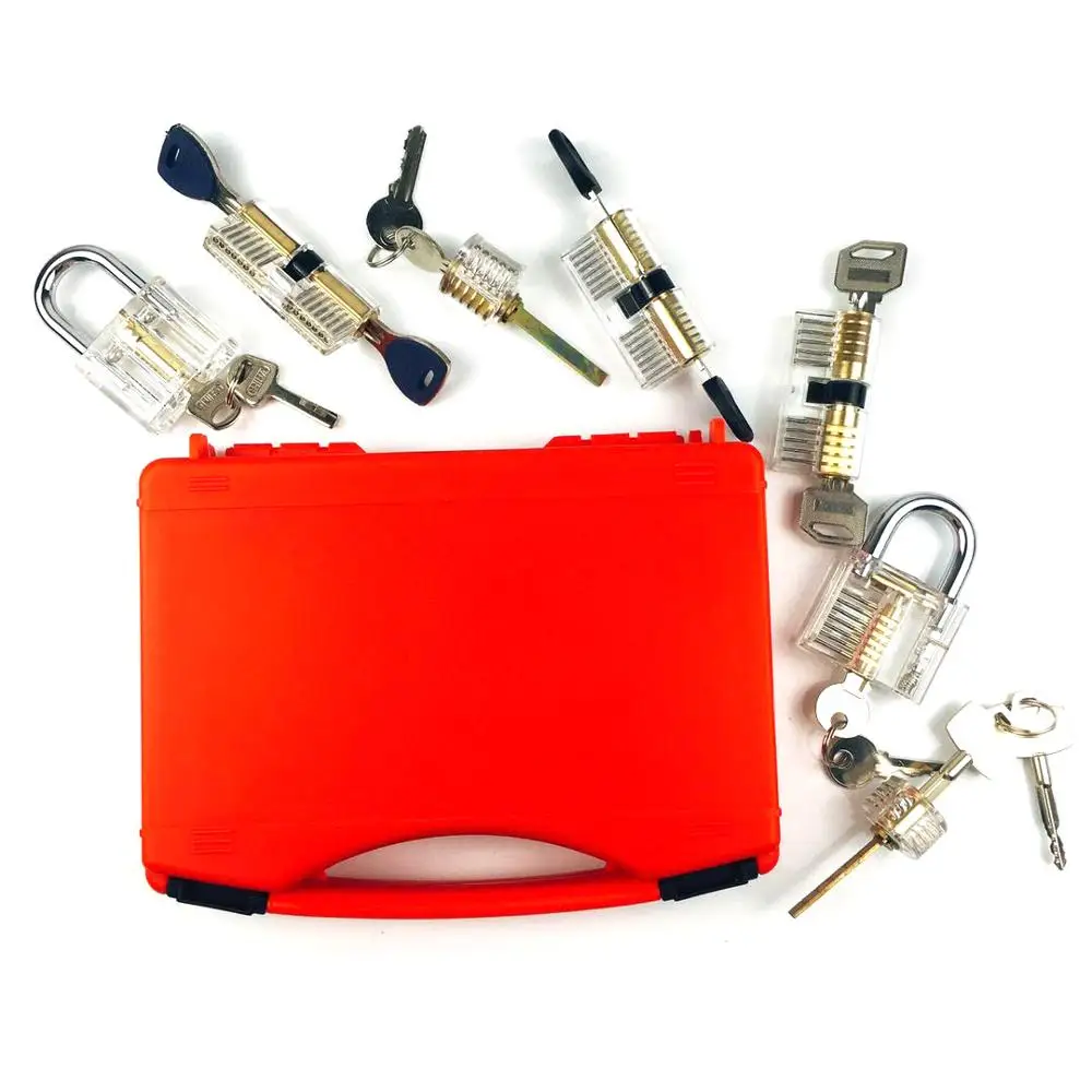 Professional Locksmith Tools Pick Kit 7pcs Transparent Locks With Red