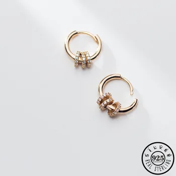 

Real 925 Sterling Silver Small Round Circle Zircon Ear Rings Gold Color Plated Hoops Piercing Earrings Fine Jewelry for Women