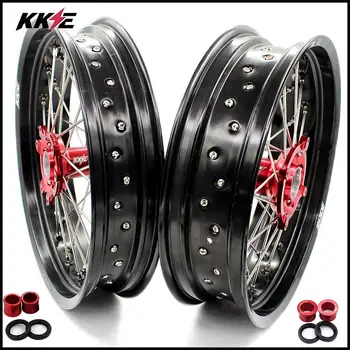 

KKE 3.5 & 5.0 17 Inch Supermoto Wheels Set for Honda CRF250R 14-20 CRF450R 2013 Red Hubs Motard Rims