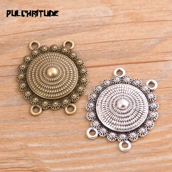 

PULCHRITUDE 6pcs 28*32mm Retro Two Color Zinc Alloy Round Flower Pendants Connectors Linker For DIY Charm Jewelry Accessorie