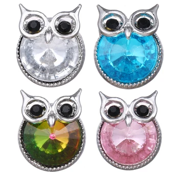 

10pcs/lot New Snap Jewery Silver Crystal Owl Snap Buttons Fit 18mm Snap Button Bracelet Bangles DIY Jewelry VN-2050*10