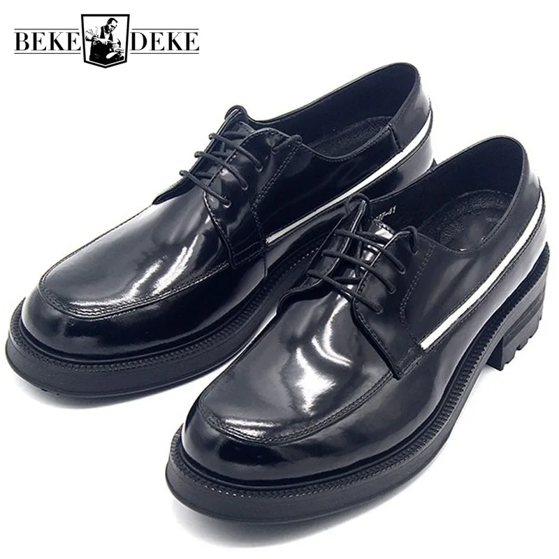 

2022 Brand Genuine Leather Shoes Men Cowhide Height Increasing White Striped Derby Male Shoes Office Wedding Black Dress Zapatos